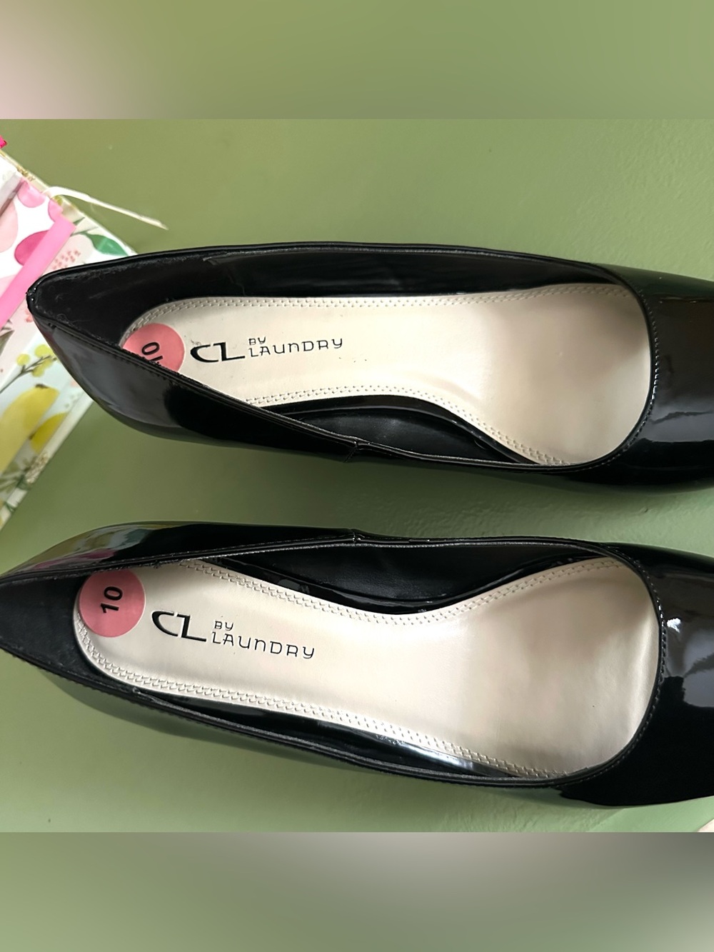 CL by Laundry Black Patent Peep-Toe Wedge Sandals Heels Shoes Size 10 - Picture 6 of 12